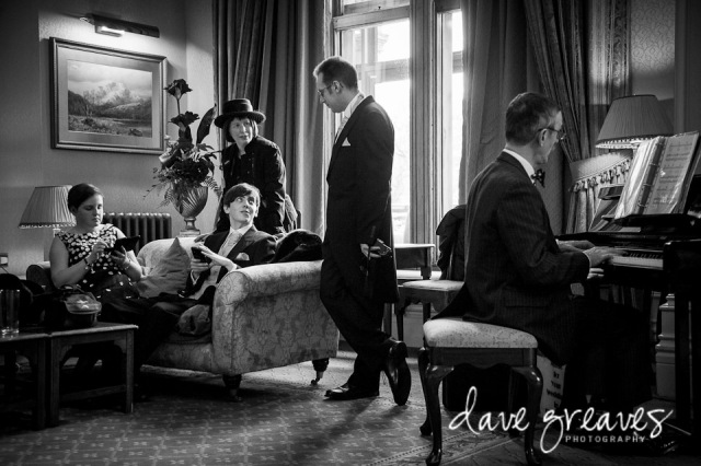 Pianist entertains the Wedding Guests in the Lake Suite at Armathwaite Hall