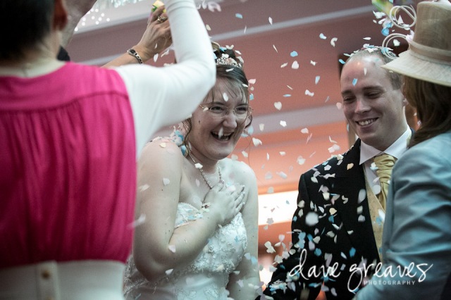 Confetti shot with Bride and Groom indoors